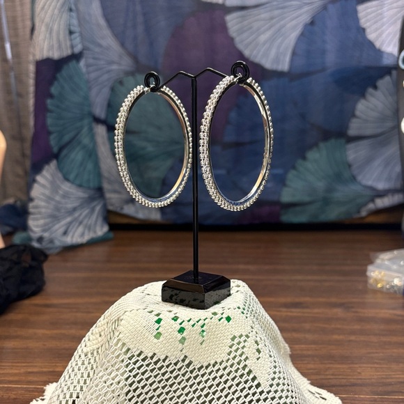 None Jewelry - Elegant Silver Crystal Hoop Earrings